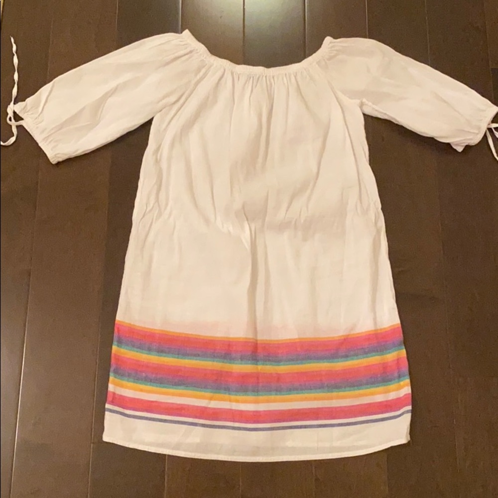off the shoulder white linen dress